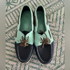 SEBAGO Authentic Leather Docksides Shoes 10 Blue Green Non Slip VGUC Boating
